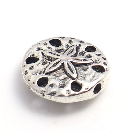亜鉛合金 メタル 金属 海ジュエリー スペーサー ビーズ 円形 銀古美 ヒトデ彫刻 約 15mm 直径、 穴：約 1.6mm、 20 個 の画像