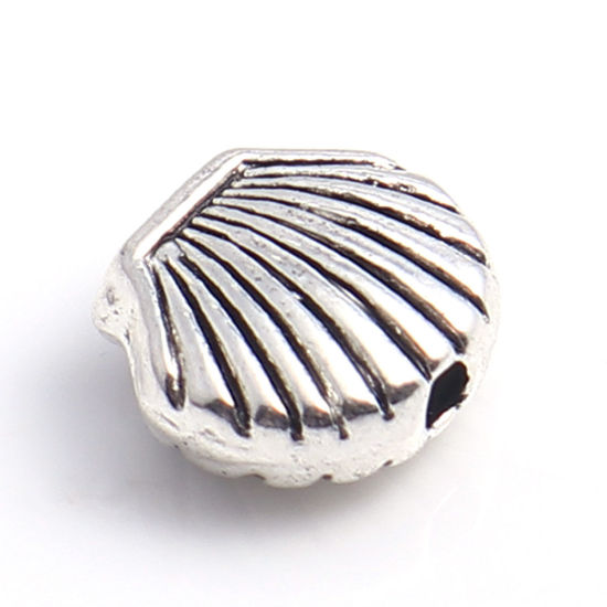 亜鉛合金 メタル 金属 海ジュエリー スペーサー ビーズ シェル 銀古美 9mm x 8mm、 穴：約 1.5mm、 100 個 の画像