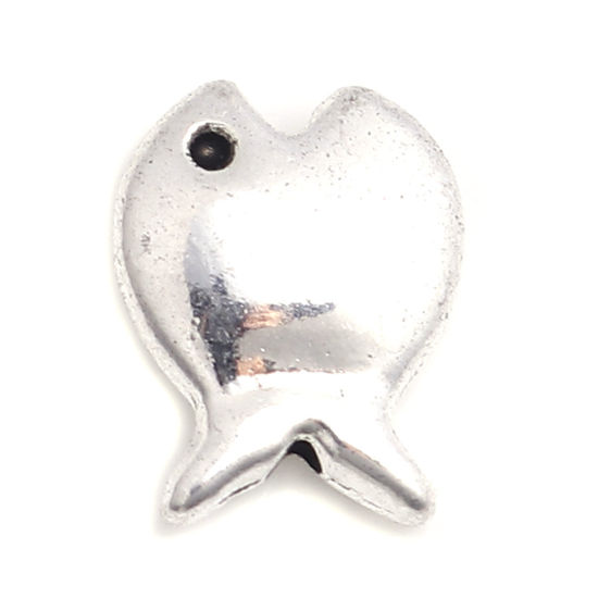 亜鉛合金 メタル 金属 海ジュエリー スペーサー ビーズ 魚 銀古美 14mm x 11mm、 穴：約 1.3mm、 50 個 の画像