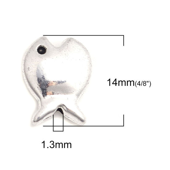 亜鉛合金 メタル 金属 海ジュエリー スペーサー ビーズ 魚 銀古美 14mm x 11mm、 穴：約 1.3mm、 50 個 の画像