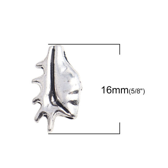 亜鉛合金 メタル 金属 海ジュエリー スペーサー ビーズ 巻き貝 銀古美 16mm x 9mm、 穴：約 1.4mm、 50 個 の画像