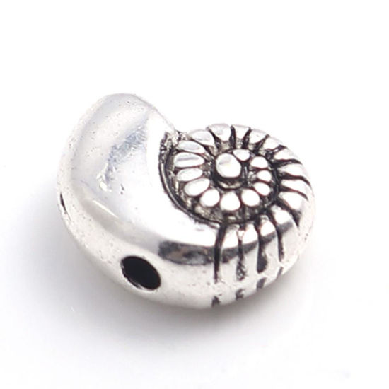 亜鉛合金 メタル 金属 海ジュエリー スペーサー ビーズ 巻き貝 銀古美 16mm x 9mm、 穴：約 1.4mm、 50 個 の画像