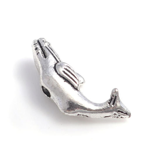 亜鉛合金 メタル 金属 海ジュエリー スペーサー ビーズ ロブスター 銀古美 17mm x 11mm、 穴：約 1.3mm、 100 個 の画像