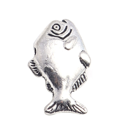 亜鉛合金 メタル 金属 海ジュエリー スペーサー ビーズ 魚 銀古美 16mm x 10mm、 穴：約 1.8mm、 50 個 の画像