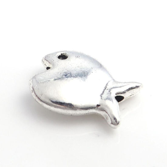 亜鉛合金 メタル 金属 海ジュエリー スペーサー ビーズ 魚 銀古美 16mm x 10mm、 穴：約 1.8mm、 50 個 の画像