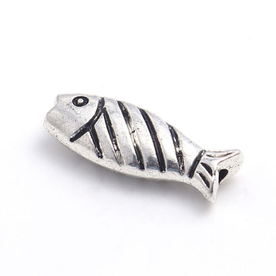 亜鉛合金 メタル 金属 海ジュエリー スペーサー ビーズ 魚 銀古美 16mm x 10mm、 穴：約 1.8mm、 50 個 の画像