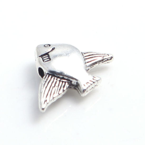 亜鉛合金 メタル 金属 海ジュエリー スペーサー ビーズ 魚 銀古美 16mm x 10mm、 穴：約 1.8mm、 50 個 の画像