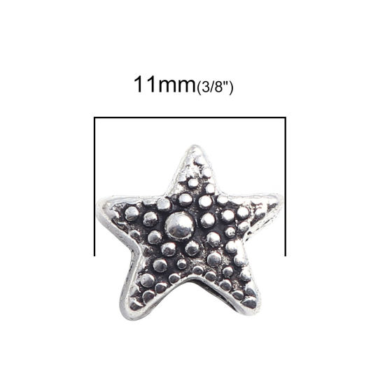 Immagine di Lega di Zinco Gioielli Oceanici Perline Stella di Mare Argento Antico Circa 11mm x 10mm, Foro:Circa 4.3mm, 30 Pz