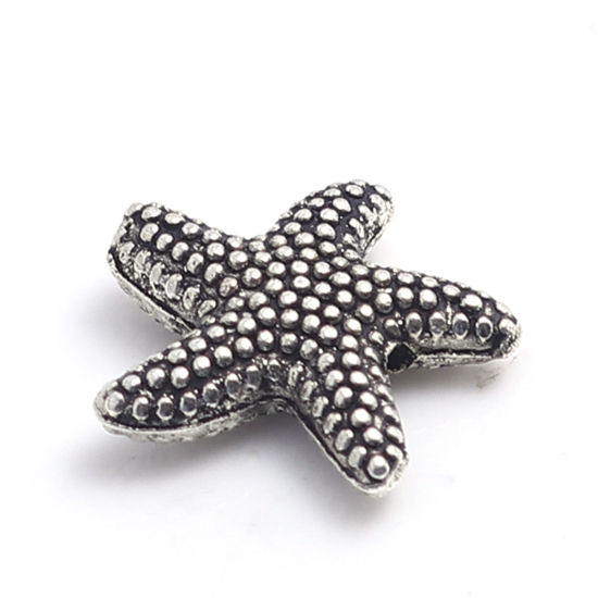 亜鉛合金 メタル 金属 海ジュエリー スペーサー ビーズ ヒトデ 銀古美 14mm x 14mm、 穴：約 1.6mm、 100 個 の画像