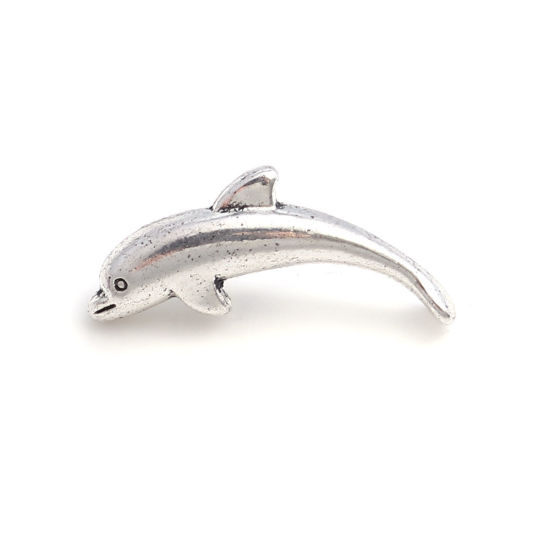 Immagine di Lega di Zinco Gioielli Oceanici Perline (Senza Foro) Delfino Argento Antico Circa 22mm x 9mm, 50 Pz