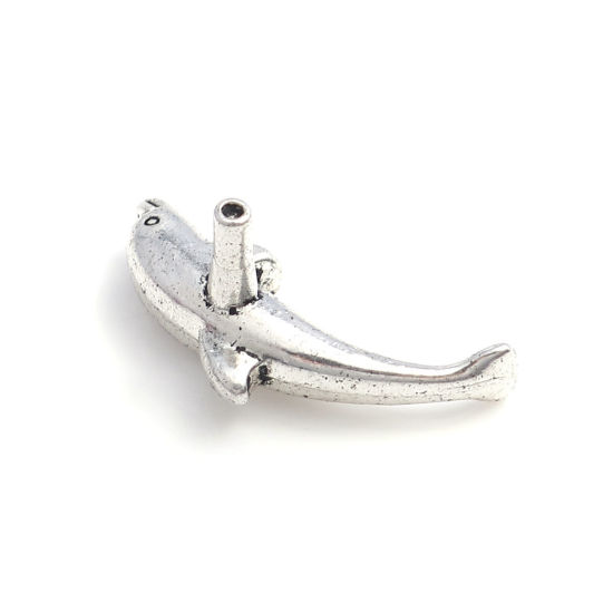 Immagine di Lega di Zinco Gioielli Oceanici Perline (Senza Foro) Delfino Argento Antico Circa 22mm x 9mm, 50 Pz