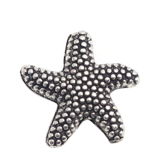 亜鉛合金 メタル 金属 海ジュエリー スペーサー ビーズ ヒトデ 銀古美 10mm x 10mm、 穴：約 2.4mm、 100 個 の画像