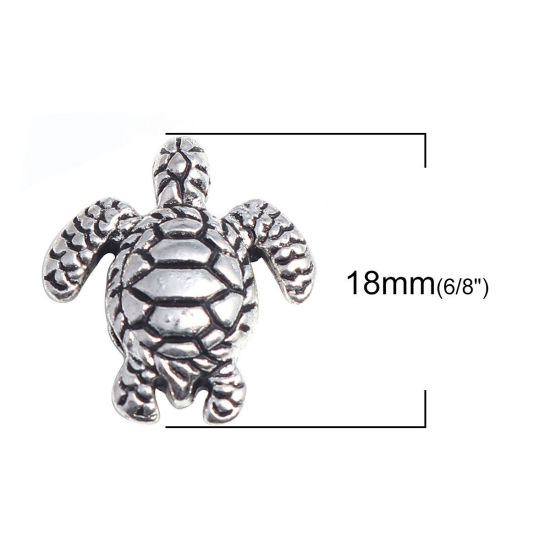 亜鉛合金 メタル 金属 海ジュエリー スペーサー ビーズ 海亀 銀古美 18mm x 16mm、 穴：約 1.8mm、 30 個 の画像