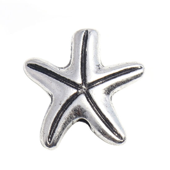亜鉛合金 メタル 金属 海ジュエリー スペーサー ビーズ ヒトデ 銀古美 15mm x 15mm、 穴：約 1mm、 50 個 の画像