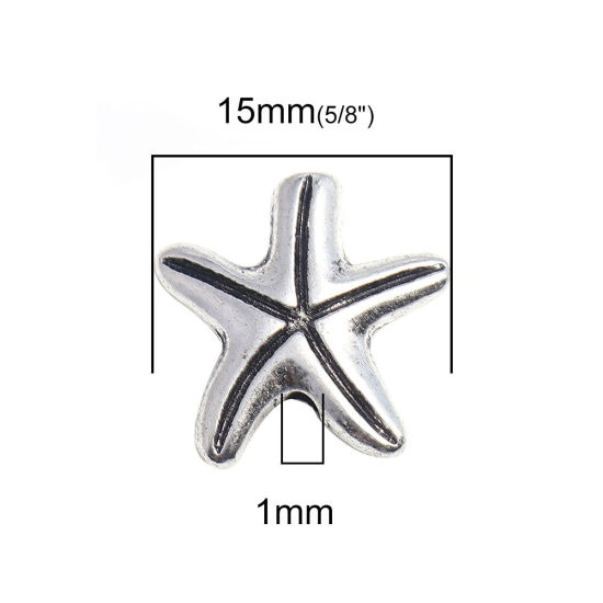 亜鉛合金 メタル 金属 海ジュエリー スペーサー ビーズ ヒトデ 銀古美 15mm x 15mm、 穴：約 1mm、 50 個 の画像