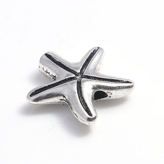 亜鉛合金 メタル 金属 海ジュエリー スペーサー ビーズ ヒトデ 銀古美 15mm x 15mm、 穴：約 1mm、 50 個 の画像