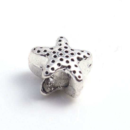 亜鉛合金 メタル 金属 海ジュエリー スペーサー ビーズ ヒトデ 銀古美 12mm x 11mm、 穴：約 4.9mm、 50 個 の画像