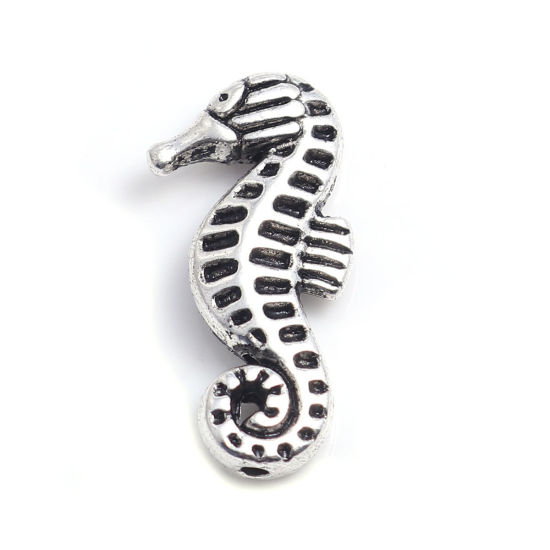 Picture of Zinc Based Alloy Ocean Jewelry Beads Seahorse Animal Antique Silver Color 20mm x 10mm, Hole: Approx 1.4mm, 50 PCs