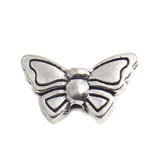 Picture of Zinc Based Alloy Beads Butterfly Animal Antique Silver Color 14mm x 9mm, Hole: Approx 1.5mm, 100 PCs