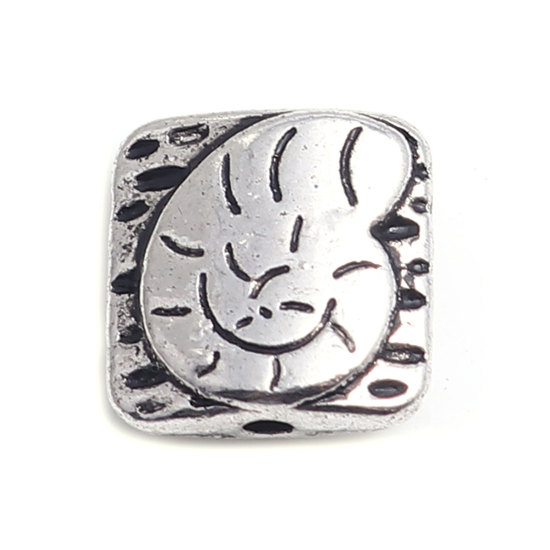 亜鉛合金 メタル 金属 海ジュエリー スペーサー ビーズ 長方形 銀古美 巻き貝彫刻 10mm x 10mm、 穴：約 1.4mm、 50 個 の画像