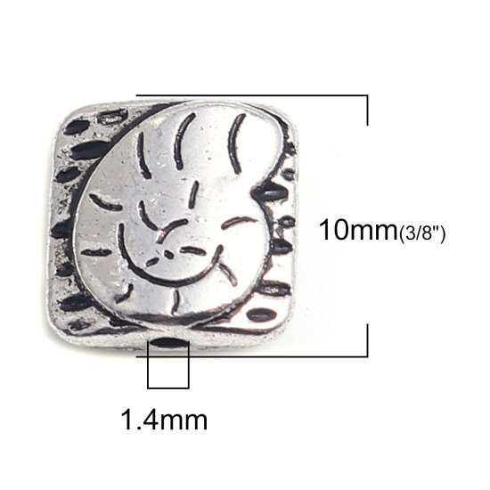 亜鉛合金 メタル 金属 海ジュエリー スペーサー ビーズ 長方形 銀古美 巻き貝彫刻 10mm x 10mm、 穴：約 1.4mm、 50 個 の画像