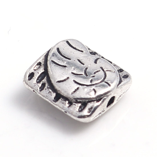亜鉛合金 メタル 金属 海ジュエリー スペーサー ビーズ 長方形 銀古美 巻き貝彫刻 10mm x 10mm、 穴：約 1.4mm、 50 個 の画像