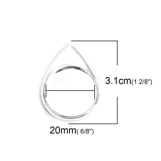 Picture of Copper Cabochon Settings Pendants Drop Silver Plated (Fits 20mm Dia.) 31mm x 23mm, 5 PCs