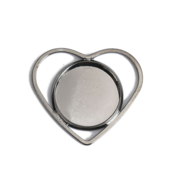 Bild von Kupfer Cabochon Charms Herz Metallgrau (Für 12mm D.) 21mm x 19mm, 10 Stück
