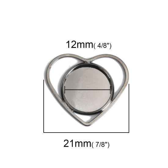 Bild von Kupfer Cabochon Charms Herz Metallgrau (Für 12mm D.) 21mm x 19mm, 10 Stück