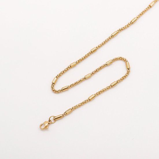 316ステンレス鋼 ラズベリーチェーン ネックレス 円筒形 金メッキ 50cm長さ、 10 本 の画像