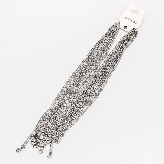 Immagine di 316 Acciaio inossidabile Catena Singolare Collana Ovale Tono Argento 50cm Lunghezza, Dimensione della Catena 4mm, 10 Pz