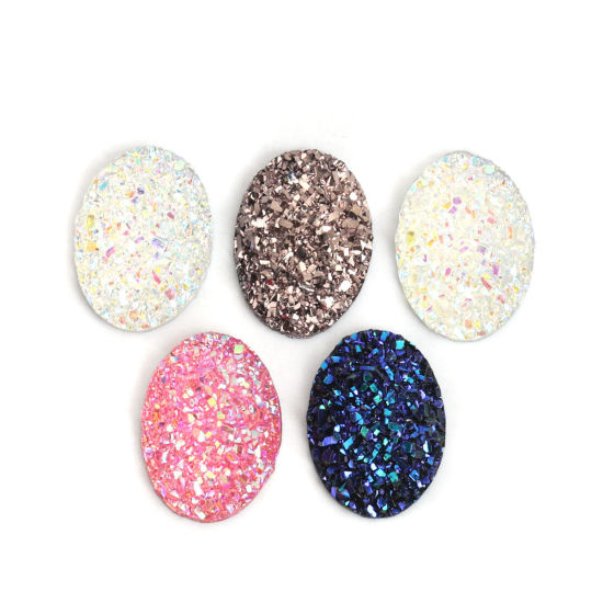 Picture of Resin Druzy/ Drusy Dome Seals Cabochon Oval At Random Mixed AB Color 18mm x 13mm, 30 PCs