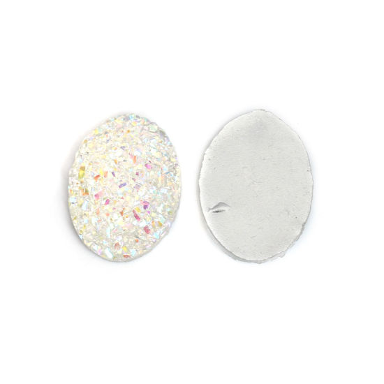 Picture of Resin Druzy/ Drusy Dome Seals Cabochon Oval At Random Mixed AB Color 18mm x 13mm, 30 PCs