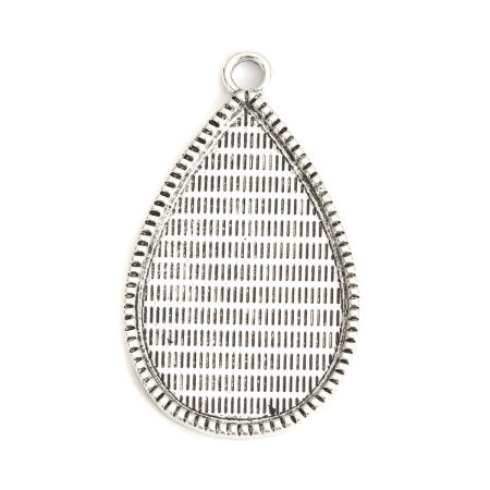 Zinc Based Alloy Cabochon Settings Pendants Drop Antique Silver Color (Fits 4.9cm x3.2cm) 5.9cm x 3.6cm, 2 PCs