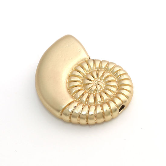 Picture of Zinc Based Alloy Ocean Jewelry Spacer Beads Conch/ Sea Snail Matt Real Gold Plated 24mm x 20mm, Hole: Approx 1.5mm, 5 PCs