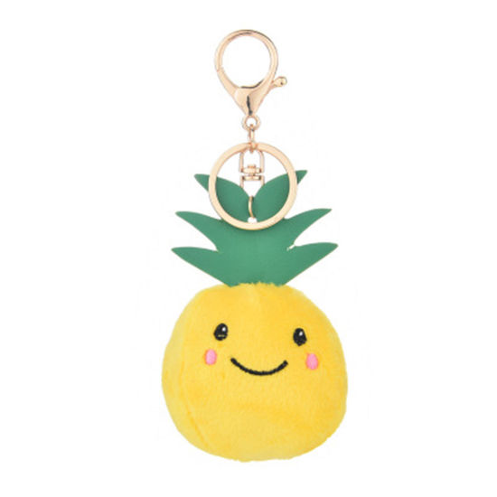 Picture of Keychain & Keyring Gold Plated Yellow Pineapple/ Ananas Fruit 14cm x 6cm, 1 Piece