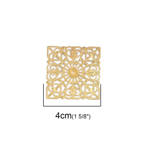Bild von Eisenlegierung Embellishments Cabochons Quadrat Vergoldet Filigran 40mm x 40mm, 50 Stück