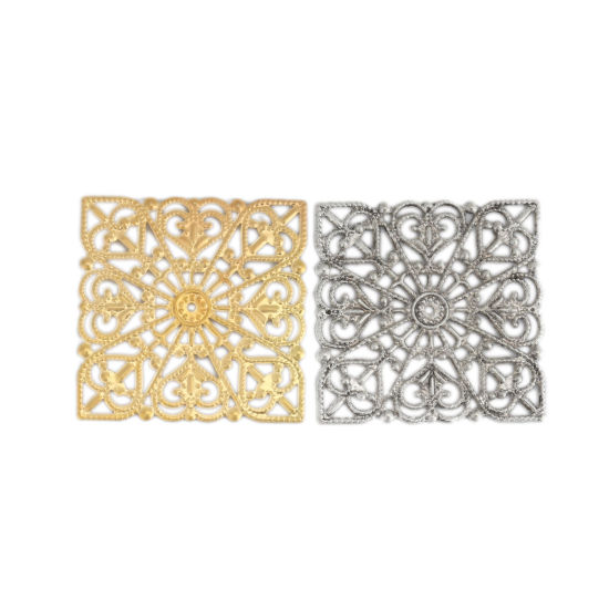 Picture of Iron Based Alloy Embellishments Square Gold Plated Filigree 40mm x 40mm, 50 PCs