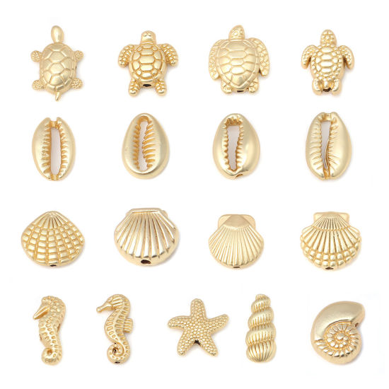 Picture of Zinc Based Alloy Ocean Jewelry Beads Sea Turtle Animal Matt Real Gold Plated 13mm x 12mm, Hole: Approx 1.5mm, 10 PCs