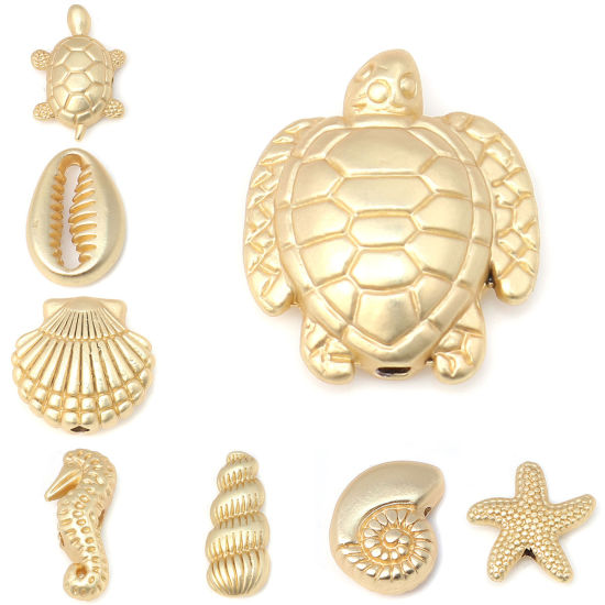 Picture of Zinc Based Alloy Ocean Jewelry Beads Sea Turtle Animal Matt Real Gold Plated 13mm x 12mm, Hole: Approx 1.5mm, 10 PCs