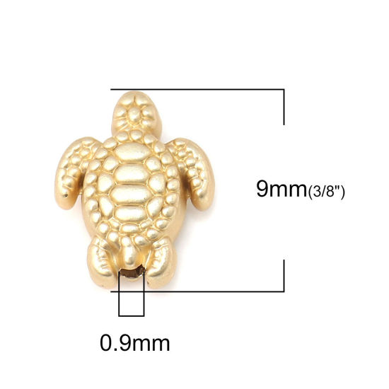 Picture of Zinc Based Alloy Ocean Jewelry Beads Sea Turtle Animal Matt Real Gold Plated 9mm x 7mm, Hole: Approx 0.9mm, 10 PCs