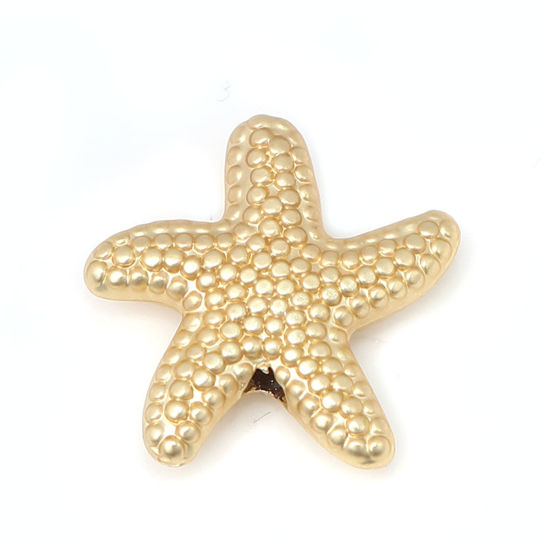 Picture of Zinc Based Alloy Ocean Jewelry Beads Star Fish Matt Real Gold Plated 14mm x 14mm, Hole: Approx 1.4mm, 10 PCs