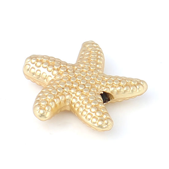 Picture of Zinc Based Alloy Ocean Jewelry Beads Star Fish Matt Real Gold Plated 14mm x 14mm, Hole: Approx 1.4mm, 10 PCs