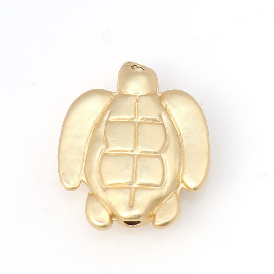 Picture of Zinc Based Alloy Ocean Jewelry Beads Sea Turtle Animal Matt Real Gold Plated 17mm x 14mm, Hole: Approx 1.5mm, 10 PCs