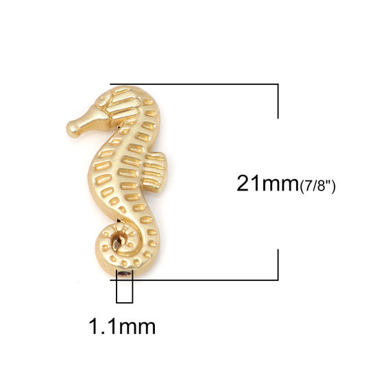 Picture of Zinc Based Alloy Ocean Jewelry Beads Seahorse Animal Matt Real Gold Plated 21mm x 11mm, Hole: Approx 1.1mm, 10 PCs