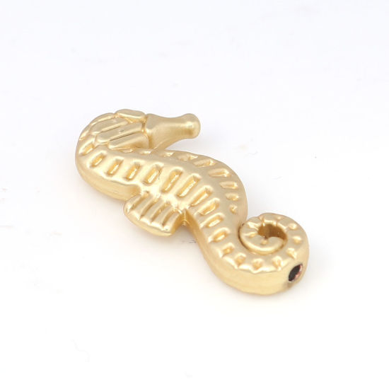 Picture of Zinc Based Alloy Ocean Jewelry Beads Seahorse Animal Matt Real Gold Plated 21mm x 11mm, Hole: Approx 1.1mm, 10 PCs