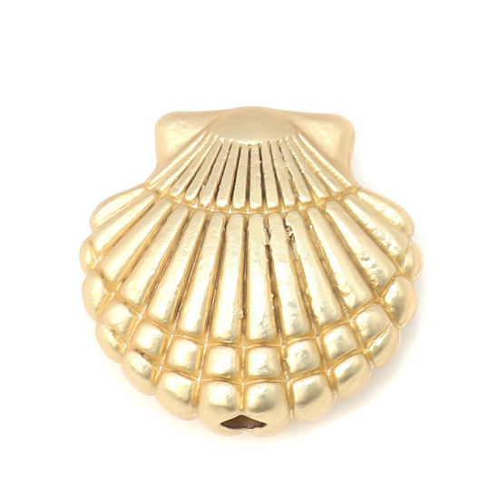Picture of Zinc Based Alloy Ocean Jewelry Beads Shell Matt Real Gold Plated 14mm x 14mm, Hole: Approx 1.9mm, 10 PCs