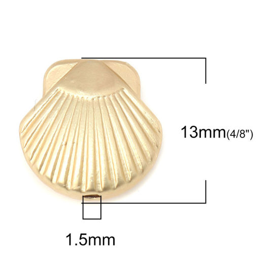 Picture of Zinc Based Alloy Ocean Jewelry Beads Shell Matt Real Gold Plated 13mm x 13mm, Hole: Approx 1.5mm, 10 PCs