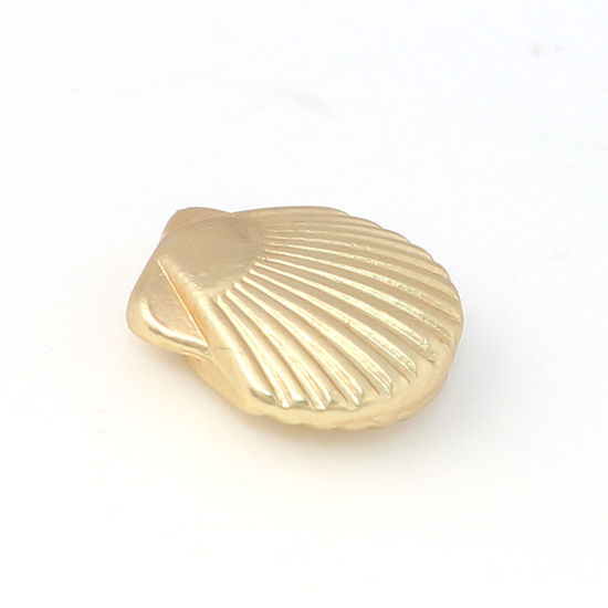 Picture of Zinc Based Alloy Ocean Jewelry Beads Shell Matt Real Gold Plated 13mm x 13mm, Hole: Approx 1.5mm, 10 PCs