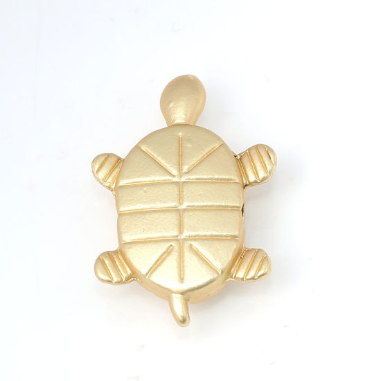 Picture of Zinc Based Alloy Ocean Jewelry Beads Sea Turtle Animal Matt Real Gold Plated 25mm x 17mm, Hole: Approx 2.5mm, 5 PCs